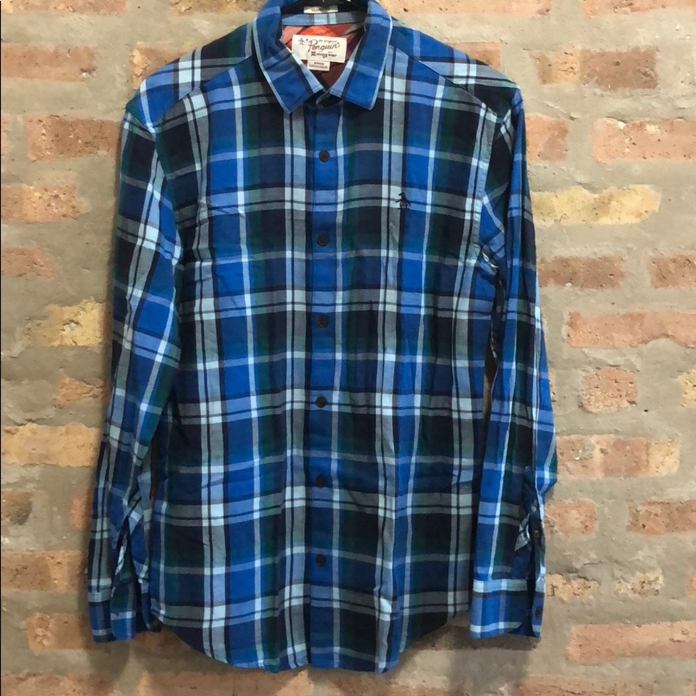 Penguin Plaid Long Sleeve Button Down